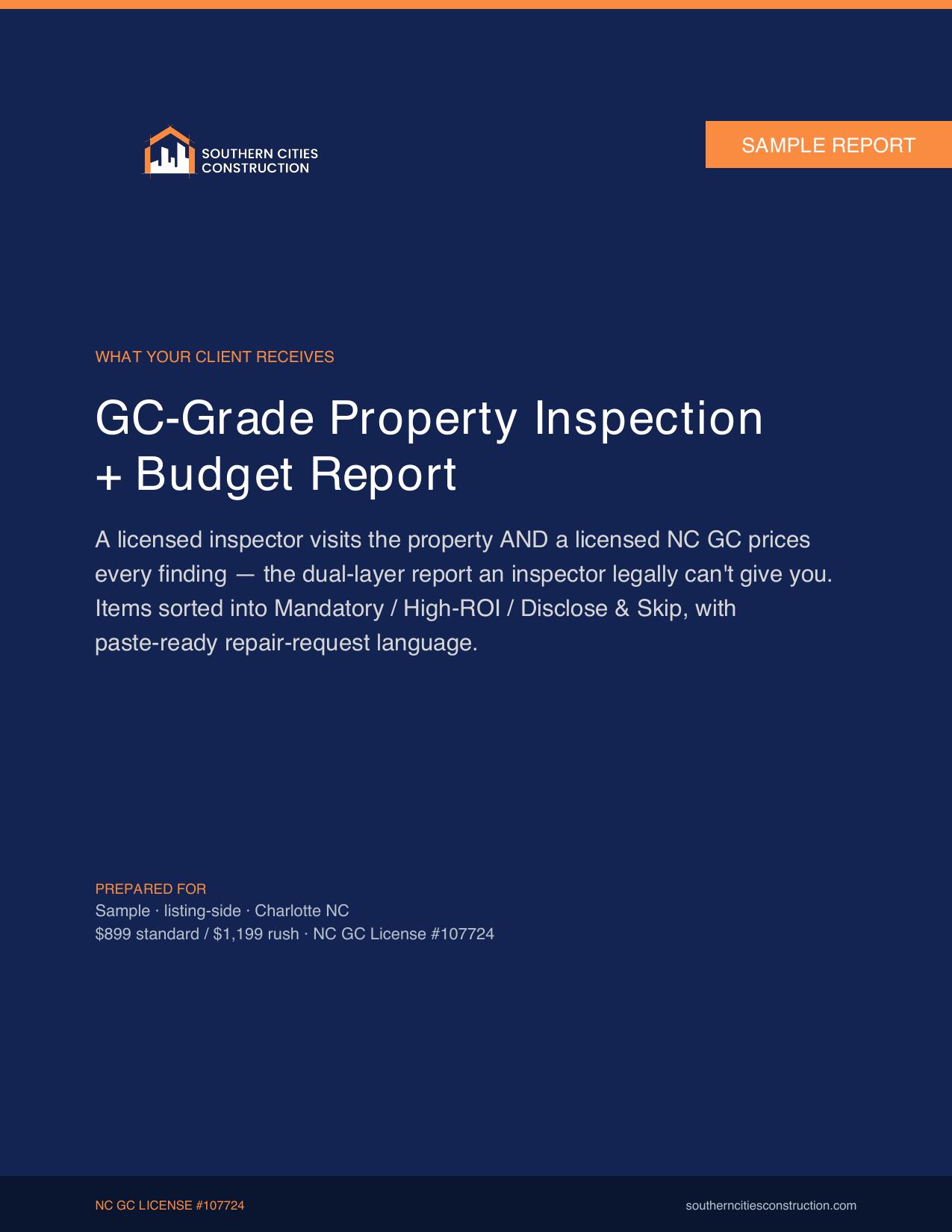 GC-Grade Property Inspection — 3-Tier Estimate — sample report cover