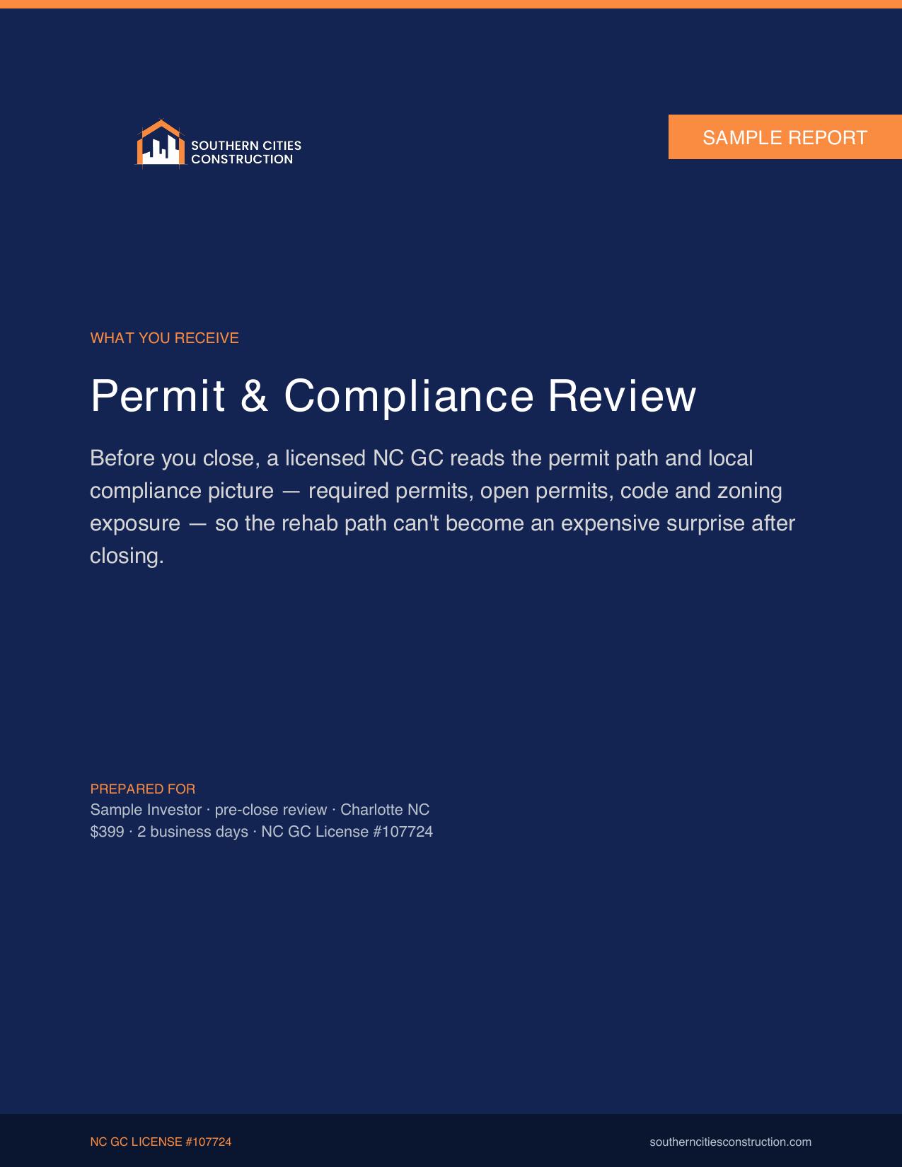 Permit & Local Compliance Review — sample report cover